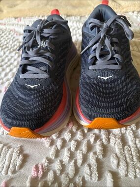 Women's Gray Athletic Running Shoes with Orange Accent